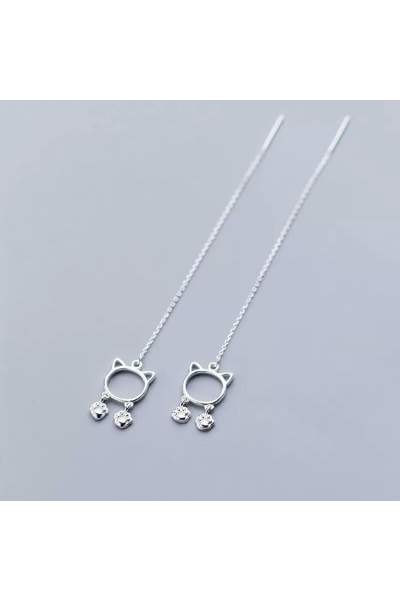 925 Sterling Solid Silver Threader-Ear Thread-Pull Through Earring Cat Drop