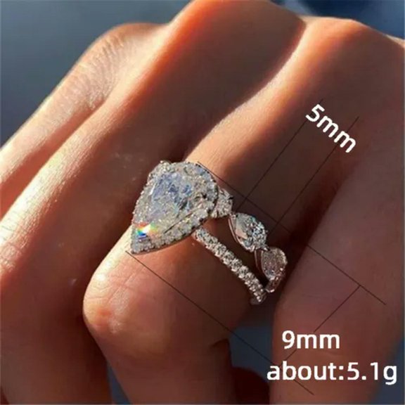 EOEMY 9mm Water Drop Aaa Cz Band Women'S 925 Silver Jewelry Wedding Rings Set Sz 6-10