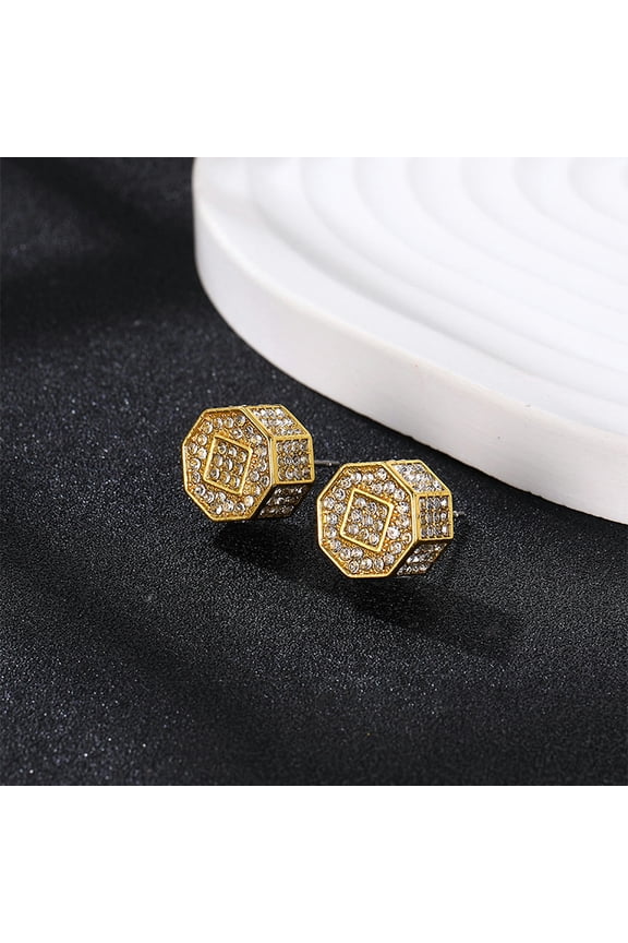 A Pair Men'S Hiphop Diamond Stereoscopic Geometry Earrings Fashion Earrings-Gold