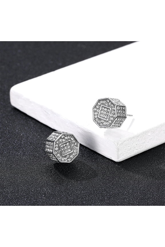 A Pair Men'S Hiphop Diamond Stereoscopic Geometry Earrings Fashion Earrings-Silver