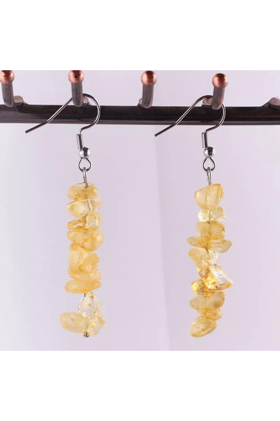 A Pair Natural Citrine Eardrop Quartz Crystal Crushed Stone Beaded Earings Decor