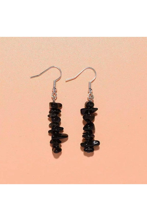 A Pair Natural Obsidian Quartz Crystal Crushed Stone Earrings Chakra Ear Pendant