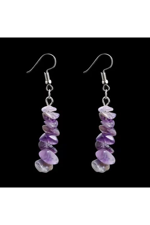 A Pair Natural Quartz Crystal Crushed Stone Beaded Earrings Reiki Eardrop Decor-Amethyst Quartz