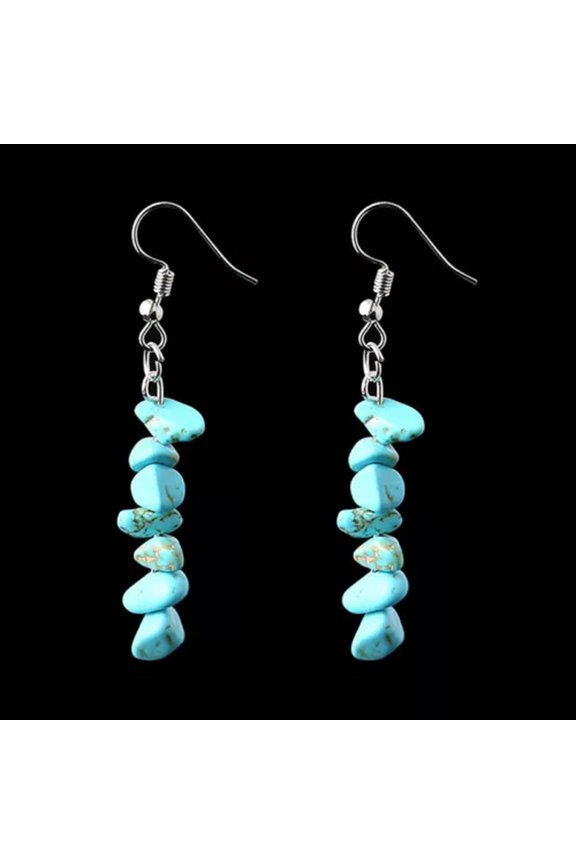 A Pair Natural Quartz Crystal Crushed Stone Beaded Earrings Reiki Eardrop Decor-Turquoise Quartz