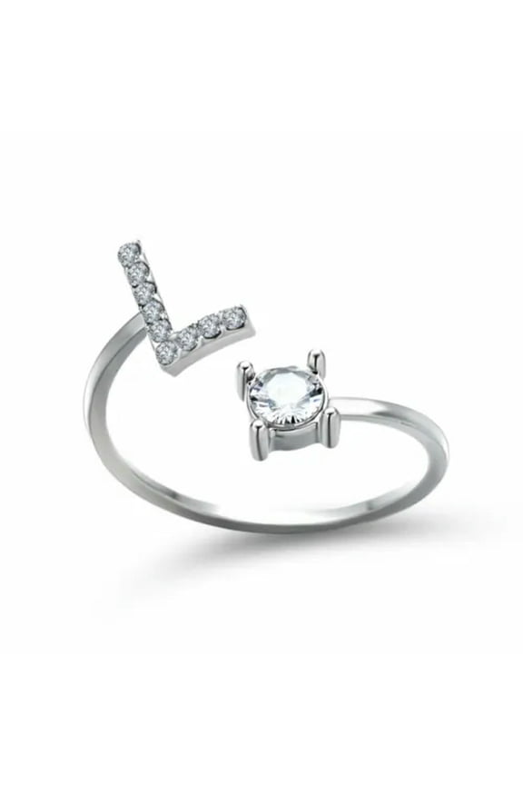 A-Z Initial Letters 925 Silver Micro Zircon Rings Name Rings Adjustable Women-Letter-L