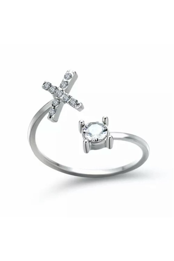 A-Z Initial Letters 925 Silver Micro Zircon Rings Name Rings Adjustable Women-Letter-X