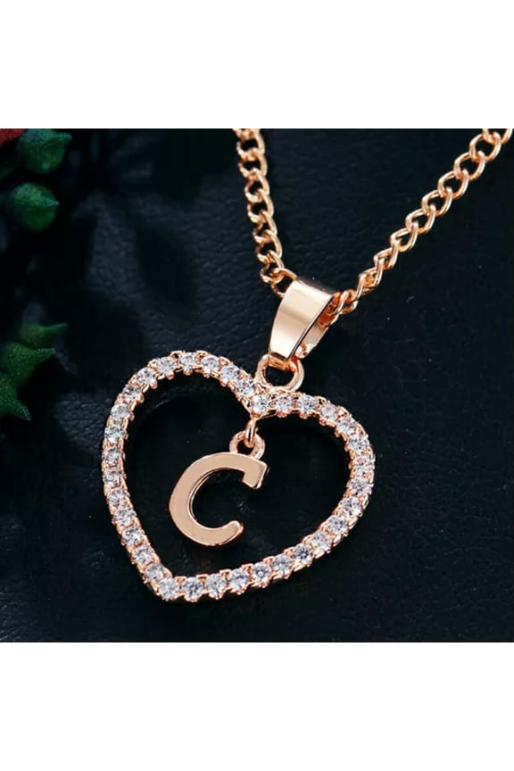 A-Z Rose Gold Heart Alphabet Letter Necklace Initial Name Pendant Chain Choker-C