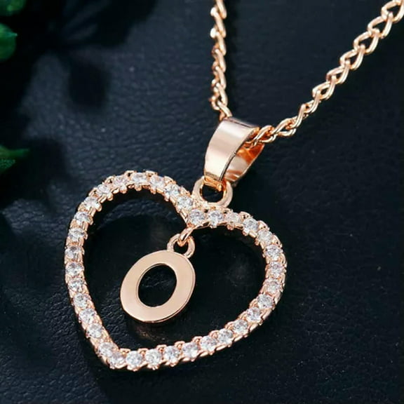 EOEMY A-Z Rose Gold Heart Alphabet Letter Necklace Initial Name Pendant Chain Choker-O