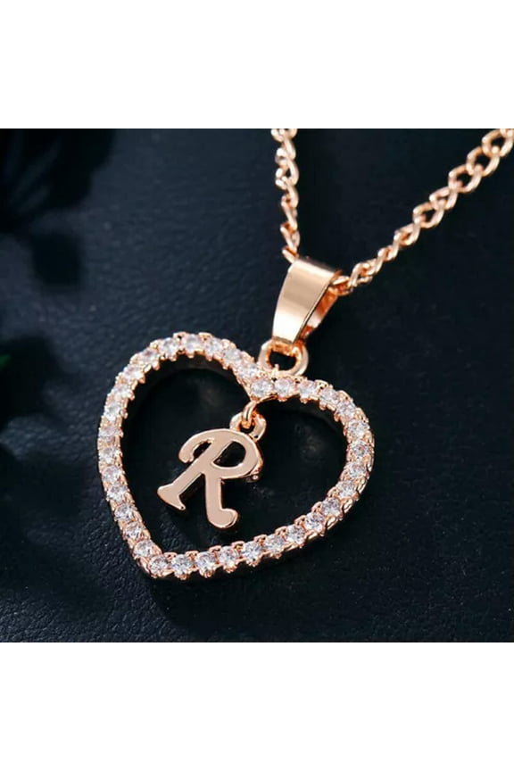 A-Z Rose Gold Heart Alphabet Letter Necklace Initial Name Pendant Chain Choker-R