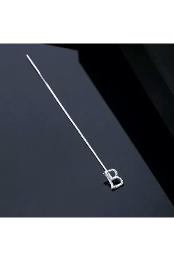 A-Z Women Letter Tassel Earrings Alphabet Initial Letter Stud Earring Ear Thread-B-Silver-1Pc