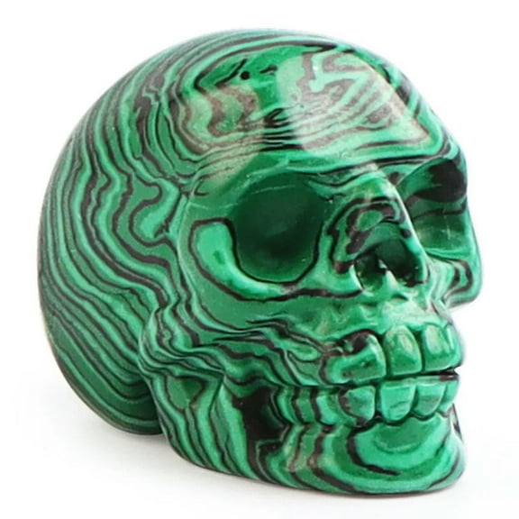 EOEMY Natural Malachite Stone Quartz Crystal Hand Carved Skull Head Halloween Decor