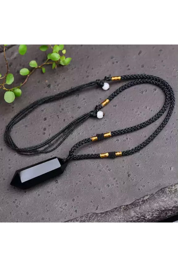 Aaa Natural Quartz Crystal Point Stone Pendant Energy Healing Necklace Amulet Us-Black Obsidian Quartz Dt