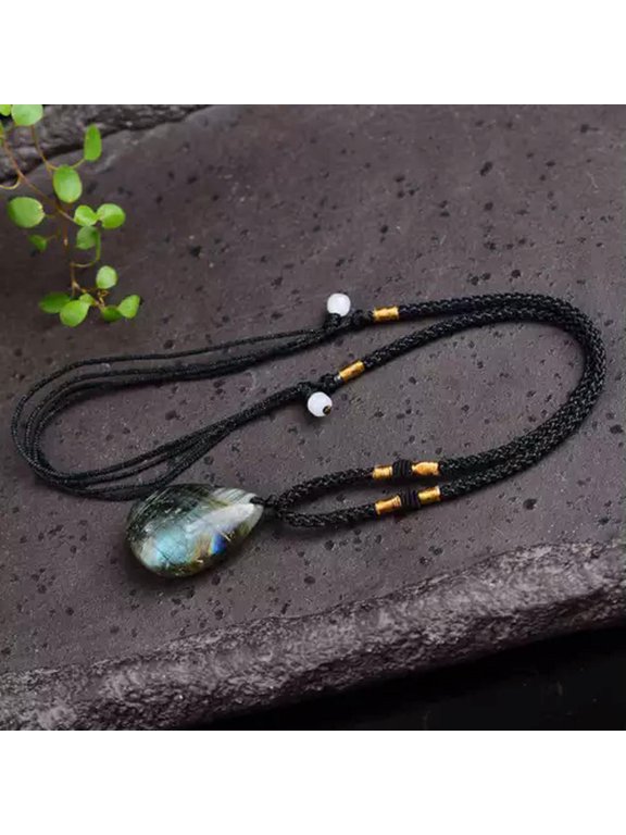 Aaa Natural Quartz Crystal Point Stone Pendant Energy Healing Necklace Amulet Us-Labradorite Quartz (Water Drop)