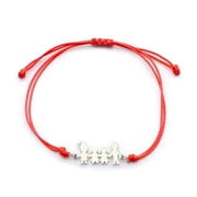 EOEMY Adjustable Waxed Cord Braided Bracelet Stainless Steel Family Silver Gold Z220-Red/Silver