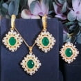 thumbnail image 1 of EOEMY African Gold Color Green Cz Stone Earring 3Pc Set For Brides Jewelry Accessories, 1 of 7