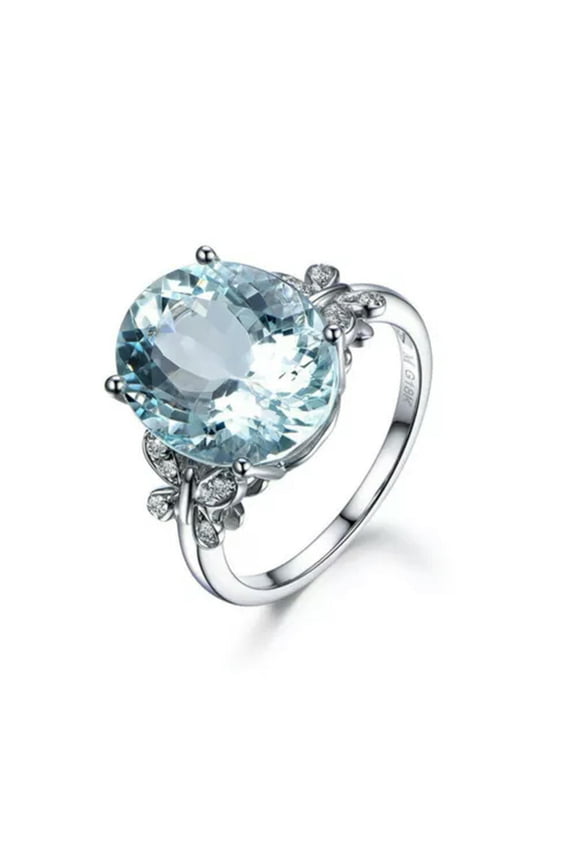 Alloy Silver Large Oval Cut Aquamarine Natural Gem Butterfly Ring Jewelry 6-10-7