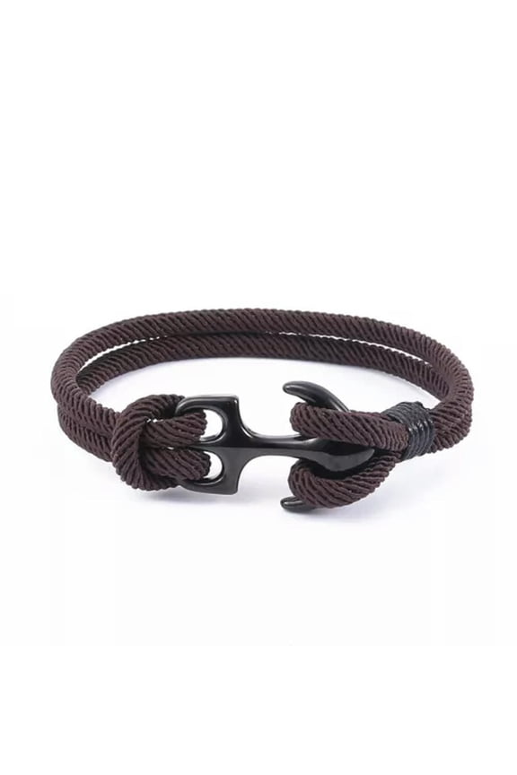 Anchor Bracelet Double Strand Rope Bracelets Stainless Steel Survival Bangles-21Cm-Coffee
