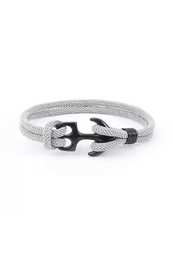 Anchor Bracelet Double Strand Rope Bracelets Stainless Steel Survival Bangles-21Cm-Gray