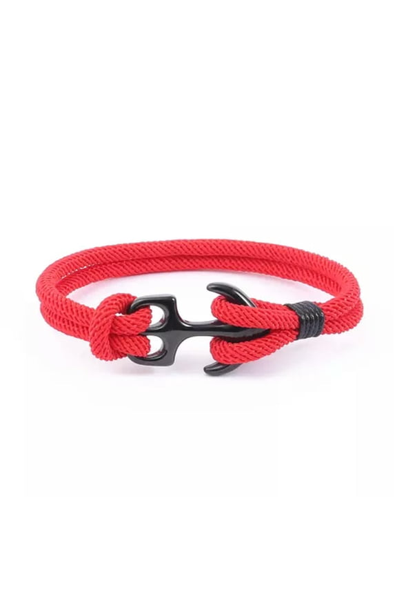 Anchor Bracelet Double Strand Rope Bracelets Stainless Steel Survival Bangles-21Cm-Red