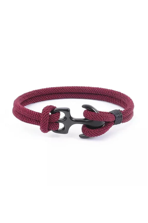 Anchor Bracelet Double Strand Rope Bracelets Stainless Steel Survival Bangles-21Cm-Wine Red