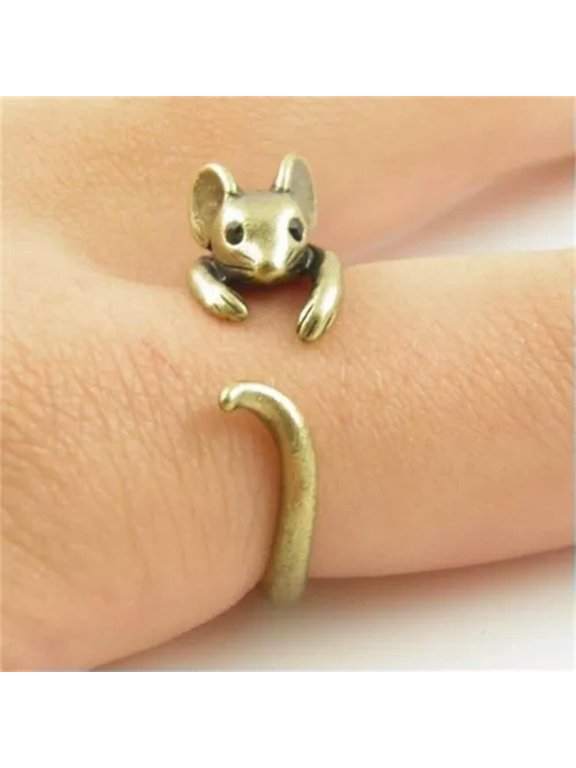 Antique Silver Color Mouse Open Ring For Women Creative Cute Little Animal-Resizable-Antique Bronze
