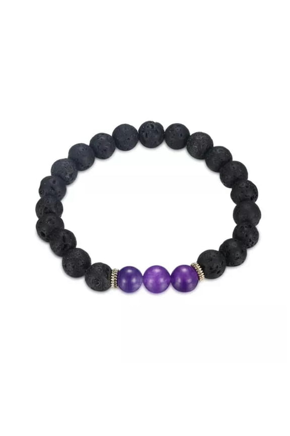 Antique Silver Plated Bracelet Adjustable Size 8mm No Clasp Chakra L534-Black&Amp;Purple