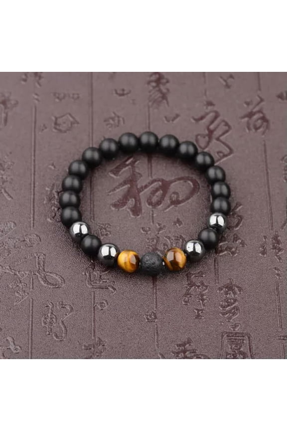Anxiety Relief Mens Bracelet Wooden Lava Stone Beads Stretch Diffuser Bracelets-671-2