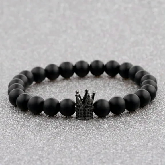 EOEMY Anxiety Relief Mens Bracelet Wooden Lava Stone Beads Stretch Diffuser Bracelets-Black Crown