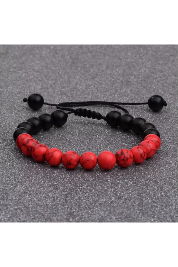 Anxiety Relief Mens Bracelet Wooden Lava Stone Beads Stretch Diffuser Bracelets-Black+Red