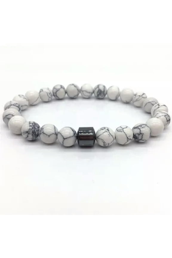 Anxiety Relief Mens Bracelet Wooden Lava Stone Beads Stretch Diffuser Bracelets-Magnetic+Howlite