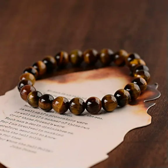 EOEMY Anxiety Relief Mens Bracelet Wooden Lava Stone Beads Stretch Diffuser Bracelets-Tiger Eye 2