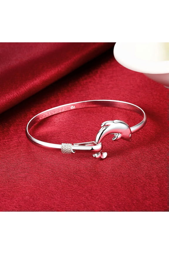 Beautiful Fashion 925 Silver Cute Nice Lady Gift Women Dolphin Bangle Bracelet