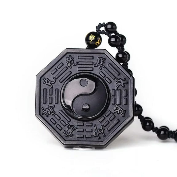 EOEMY Black Obsidian Bagua Necklace Pendant Yin Yang Pendant Jade Jewelry