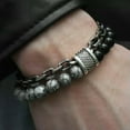 thumbnail image 1 of EOEMY Black Punk Mens Bangles Jewelry Braided Leather Bracelets Stainless Steel Clasp-Black+Map, 1 of 4