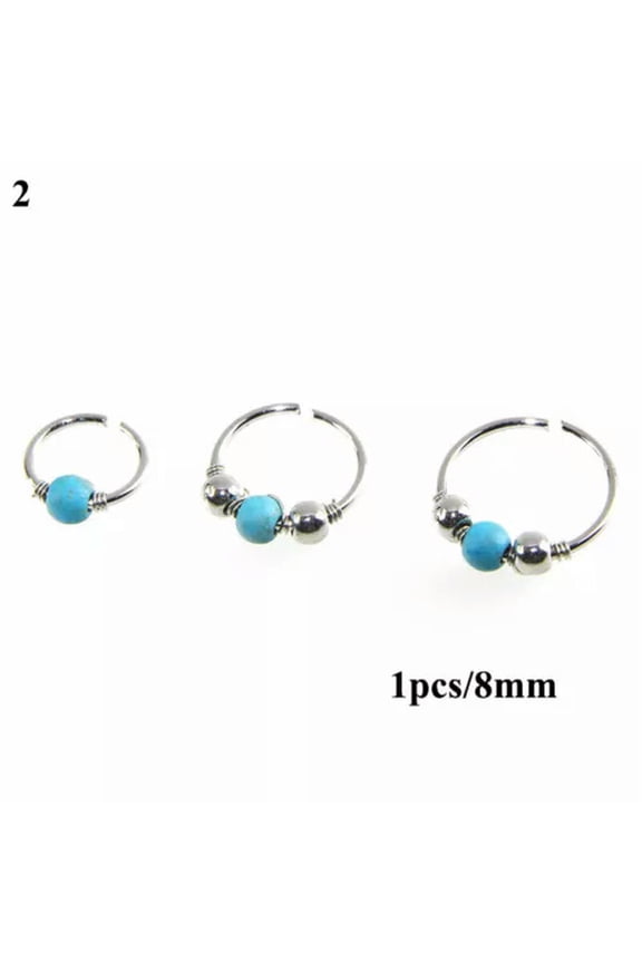 Body Piercing Jewelry 1Pcs Nose Ring Faux Turquoise Nose Piercing Hoop Rose Gold-2