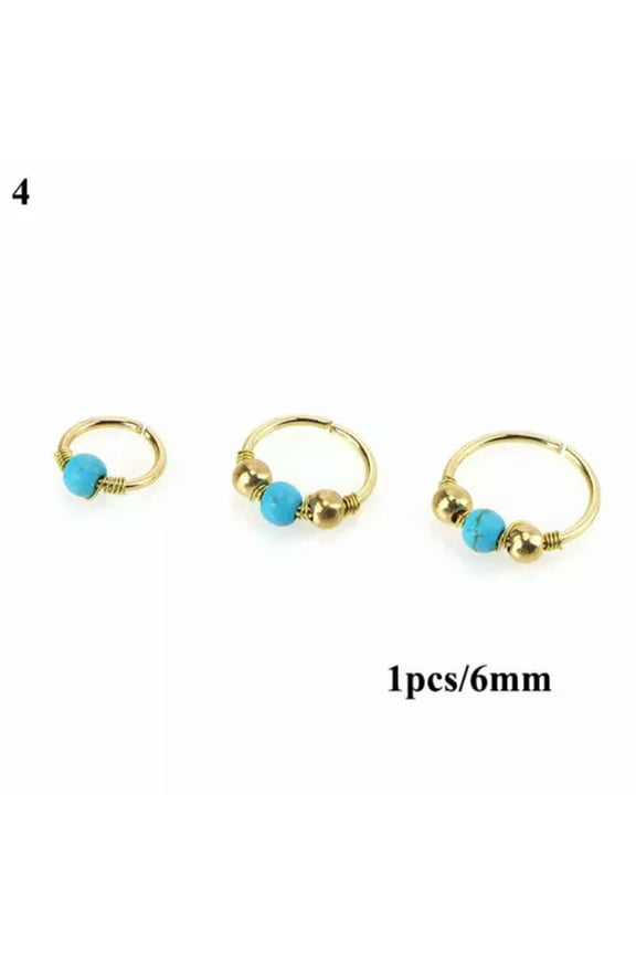 Body Piercing Jewelry 1Pcs Nose Ring Faux Turquoise Nose Piercing Hoop Rose Gold-4
