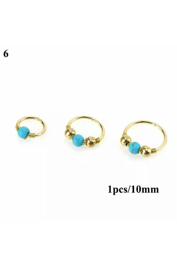 Body Piercing Jewelry 1Pcs Nose Ring Faux Turquoise Nose Piercing Hoop Rose Gold-6