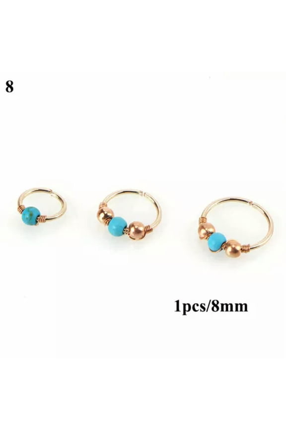 Body Piercing Jewelry 1Pcs Nose Ring Faux Turquoise Nose Piercing Hoop Rose Gold-8