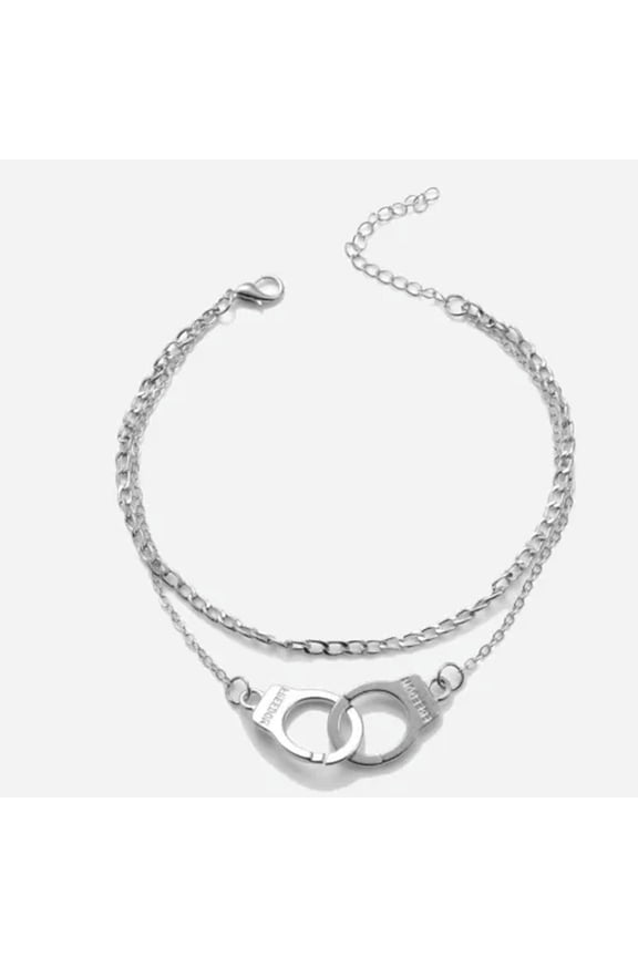 Bohemia Love Handcuffs Beach Anklet Bracelet Multilayer Foot Chain Leg Jewelry-Silver
