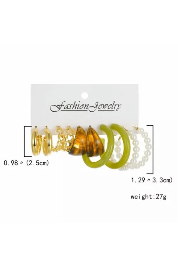 Women Gold Plated Butterfly Hoop Earrings Hoop Stud Snake Pearl Resin Jewelry-12 Pearl 5Pairs