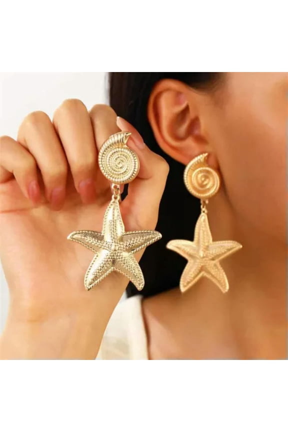 Boho Summer Shell Conch Starfish Ear Stud Earrings Dangle Women Men Jewelry Gift-Big Starfish