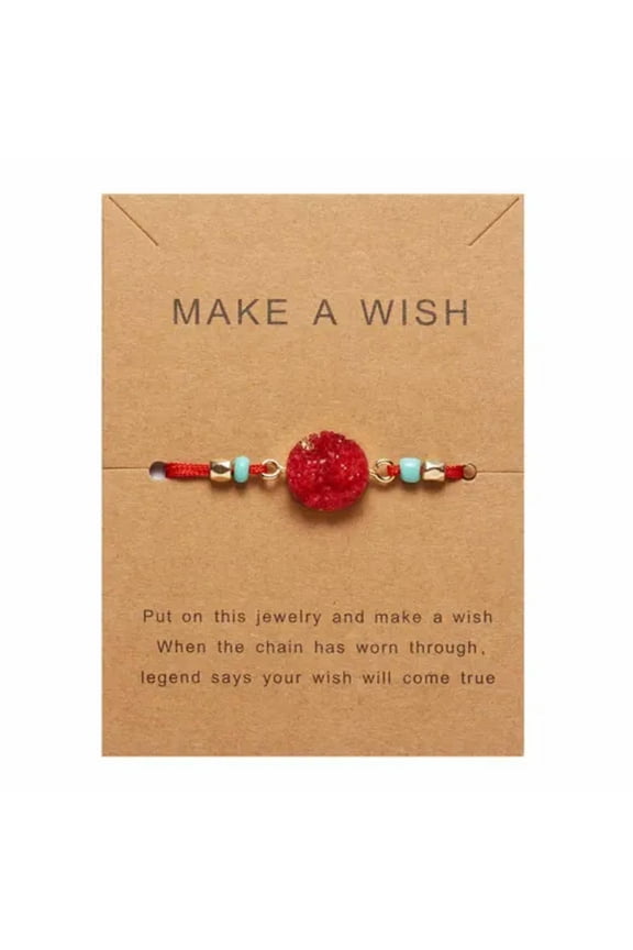 Braid Resin Moon Stone Bracelets Bangle Tibetan Lucky Wish Card Rope Wholesale-Red Round