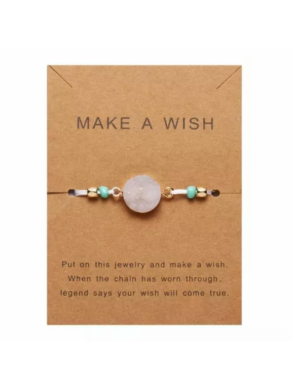 Braid Resin Moon Stone Bracelets Bangle Tibetan Lucky Wish Card Rope Wholesale-White Round