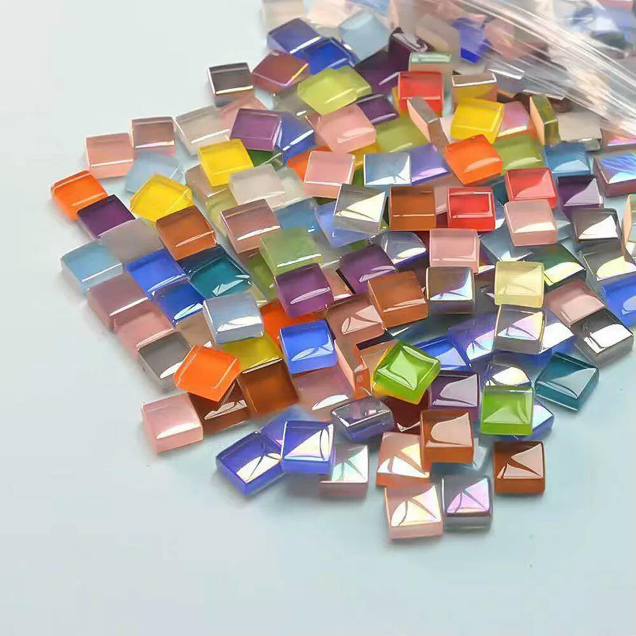 EOEMY Bulk 1.1Lb/500G /500 Pcs 10mm Mix Color Square Glass Mosaic Diy Craft Tiles
