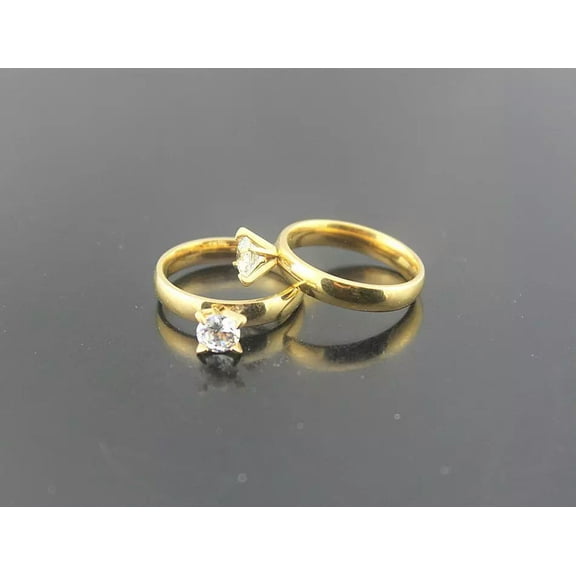 EOEMY Bulk Lots 30Pcs Stainless Steel Big Cz Gold Band Women'S Weeding Rings Gs200