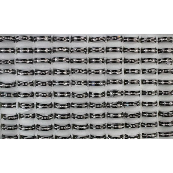 EOEMY Bulk Lots 32Pcs Black Stainless Steel Women Rhinestone Rings Wholesale Ring