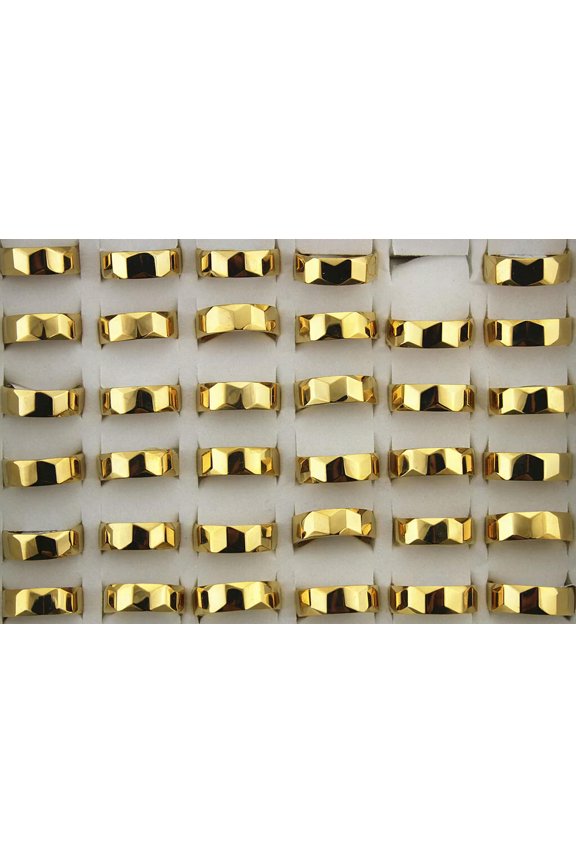 Bulk Lots 32Pcs Mens Cool Ring Gold P Stainless Steel Fashion Rings Wholesale