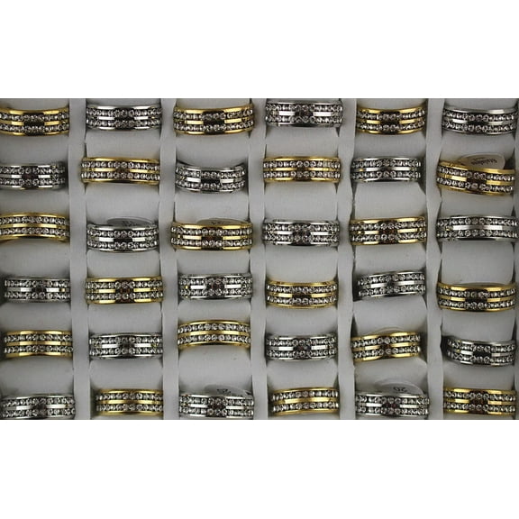 EOEMY Bulk Lots 32Pcs Mixed Men'S Stainless Steel Jewelry Wholesale Rhinestone Rings