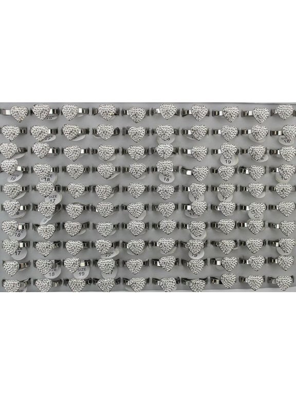 Bulk Lots 32Pcs Stainless Steel Wholesale Filled Rhinestone Heart Lady'S Rings