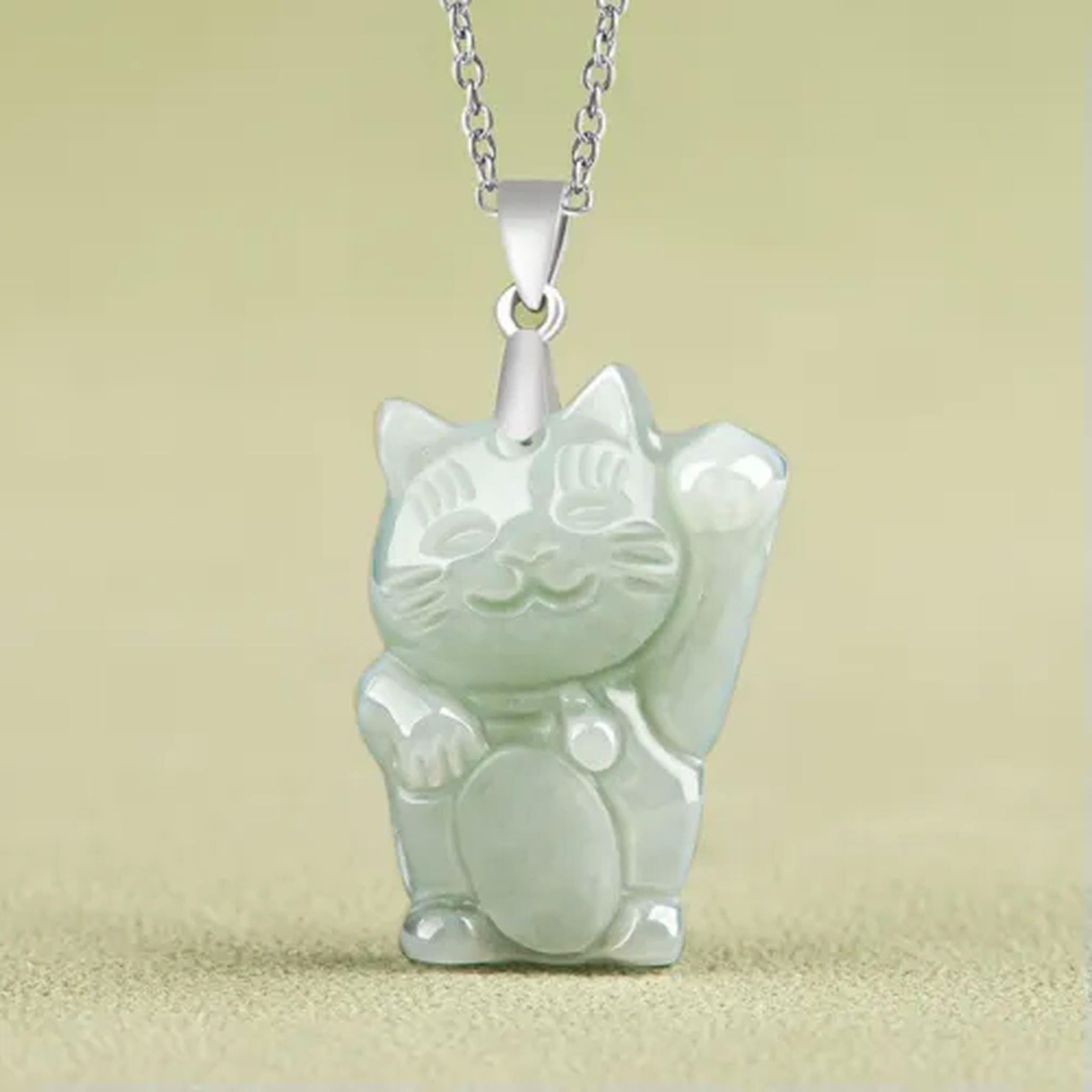 EOEMY Burmese Jade Cat Pendant Jadeite 925 Silver Natural Jewelry White Necklace